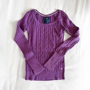Vintage Y2K American Eagle Lavender Purple Cable Knit Sweater Preppy 2000s - M